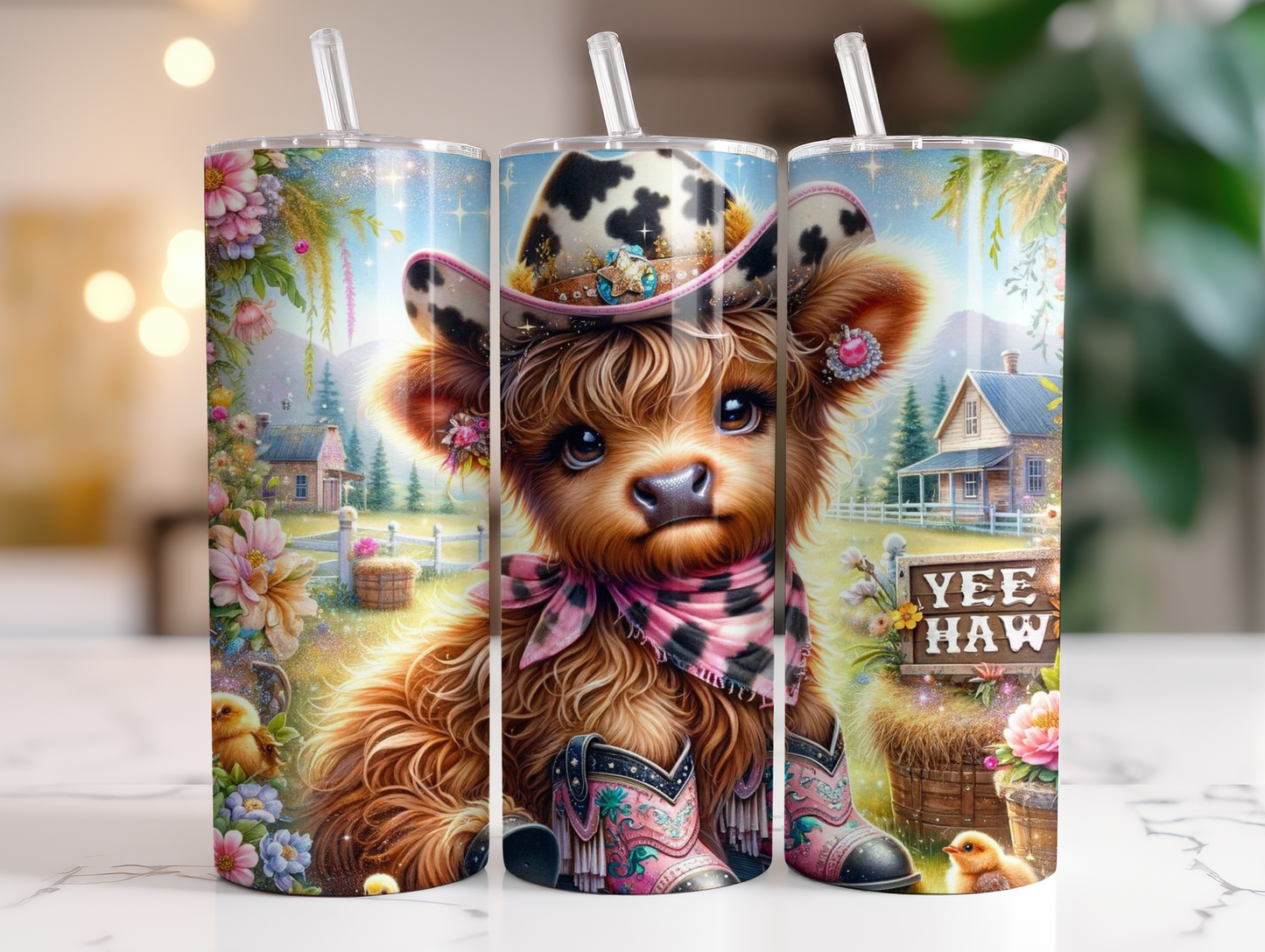 Adorable Cow with Boots 20oz Steel Tumbler with Lid and Plastic Straw