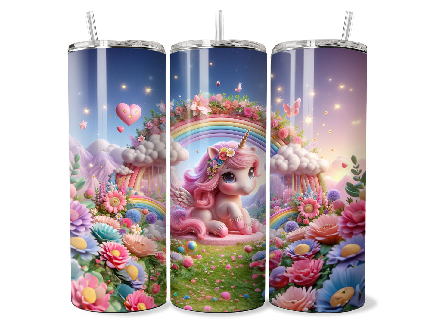 Unicorn & Rainbow 20oz Steel Tumbler with Lid and Plastic Straw