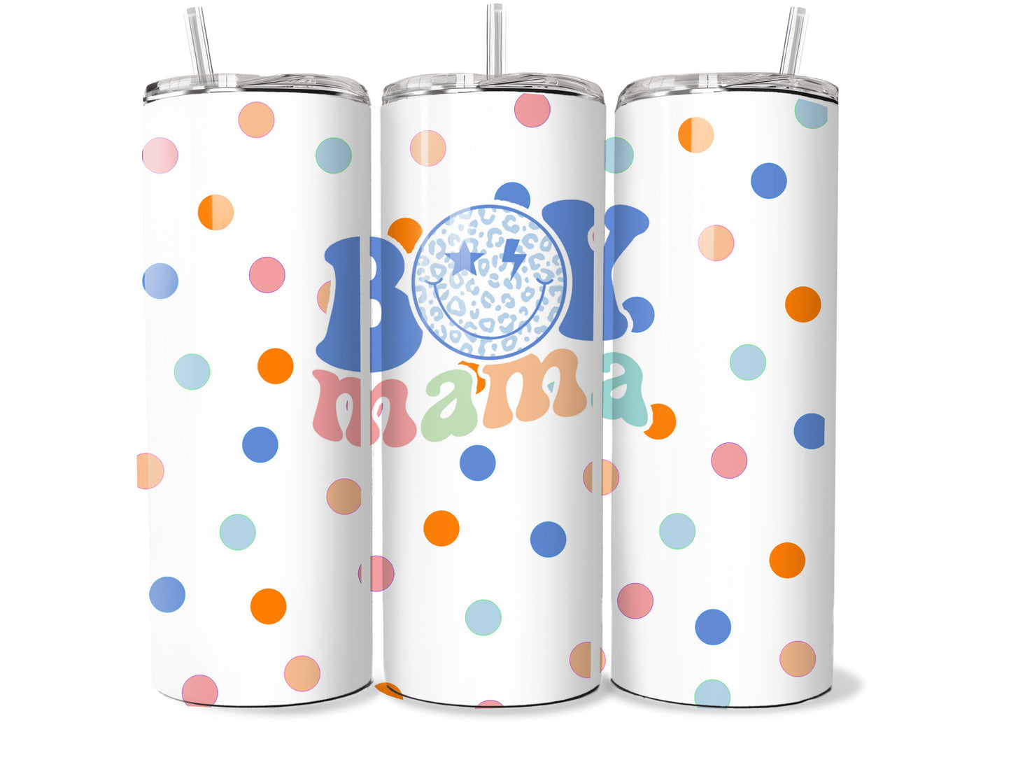 Boy Mama Dots 20oz Steel Tumbler with Lid and Plastic Straw