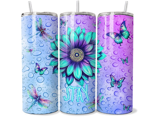 Stay Floral with Butterflies & Dragonflies 20oz Steel Tumbler with Lid and Plastic Straw