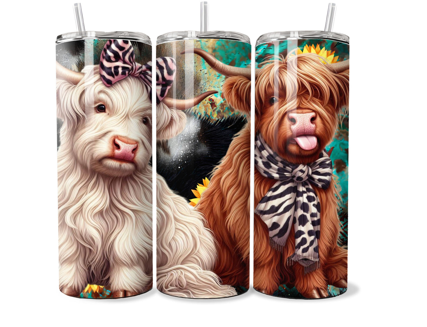 Adorable Highland Cows 20oz Steel Tumbler with Lid and Plastic Straw