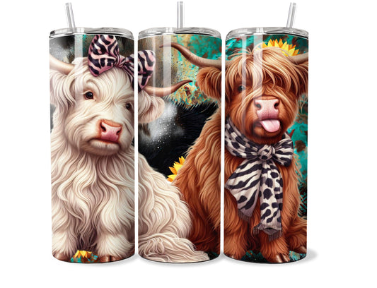 Adorable Highland Cows 20oz Steel Tumbler with Lid and Plastic Straw