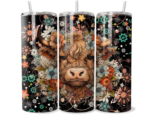 Cutie Highland Cow 20oz Steel Tumbler with Lid and Plastic Straw