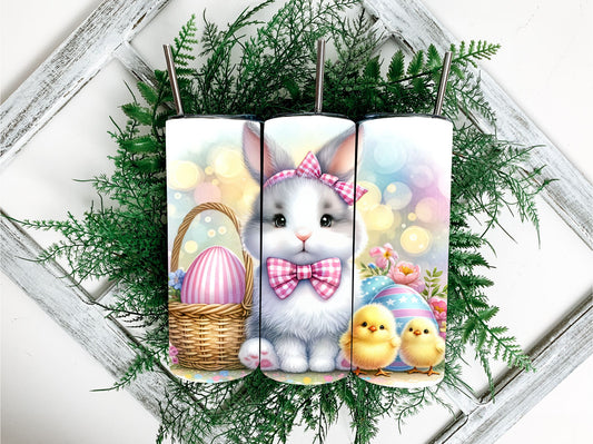 Bunny and Chicks 20oz Steel Tumbler with Lid and Plastic Straw