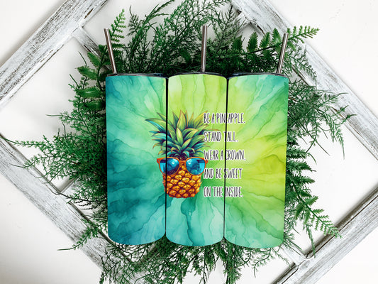 Pineapple 20oz Steel Tumbler with Lid and Plastic Straw