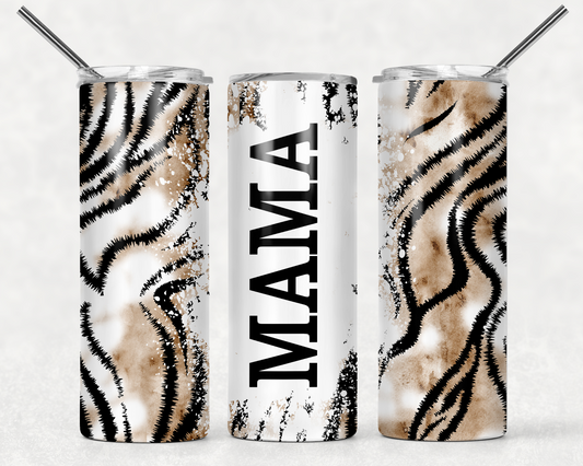 Mama Zebra Print 20oz Steel Tumbler with Lid and Plastic Straw