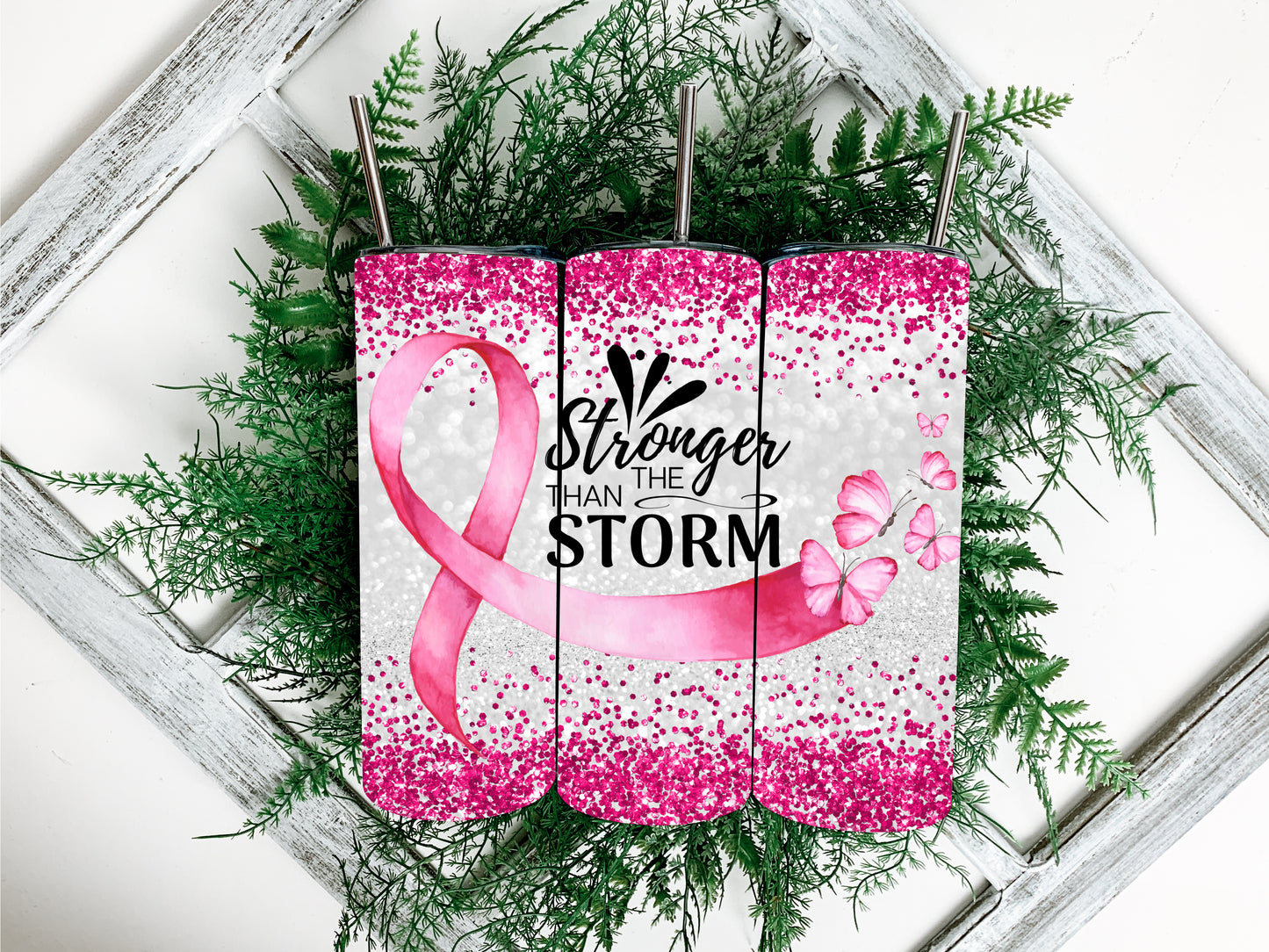 Breast Cancer 20oz Steel Tumbler with Lid and Plastic Straw