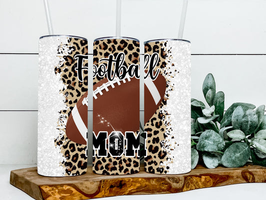 Football Mom 20oz Steel Tumbler with Lid and Plastic Straw